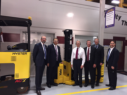Pictured from left to right: John Gardiner, NMHG VP of Manufacturing for the Americas; Chuck Pascarelli, NMHG President of the Americas; Walter B. Jones, North Carolina Congressman; Ray Ulmer, NMHG VP of Finance for the Americas; Wim van Dam, NMHG Greenville Plant Manager; Joe Bugica, NMHG VP of Marketing of the Americas