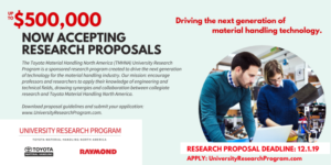 Toyota Material Handling opens submission for 2019 research proposals to advance the Industry