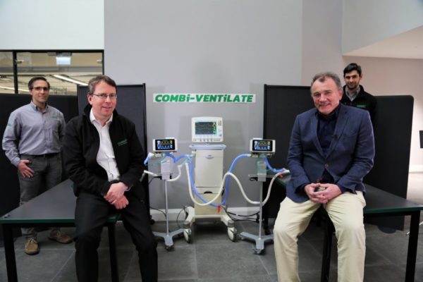 Pictured at the launch of the Combilift-Ventilate are Antonio Patacho, Combilift Engineer, Martin McVicar, Co-Founder & CEO, Combilift, Dr Michael Power, National Clinical Lead, Critical Care Programme, Irish Health Service, & Christopher Carragher, Combilift