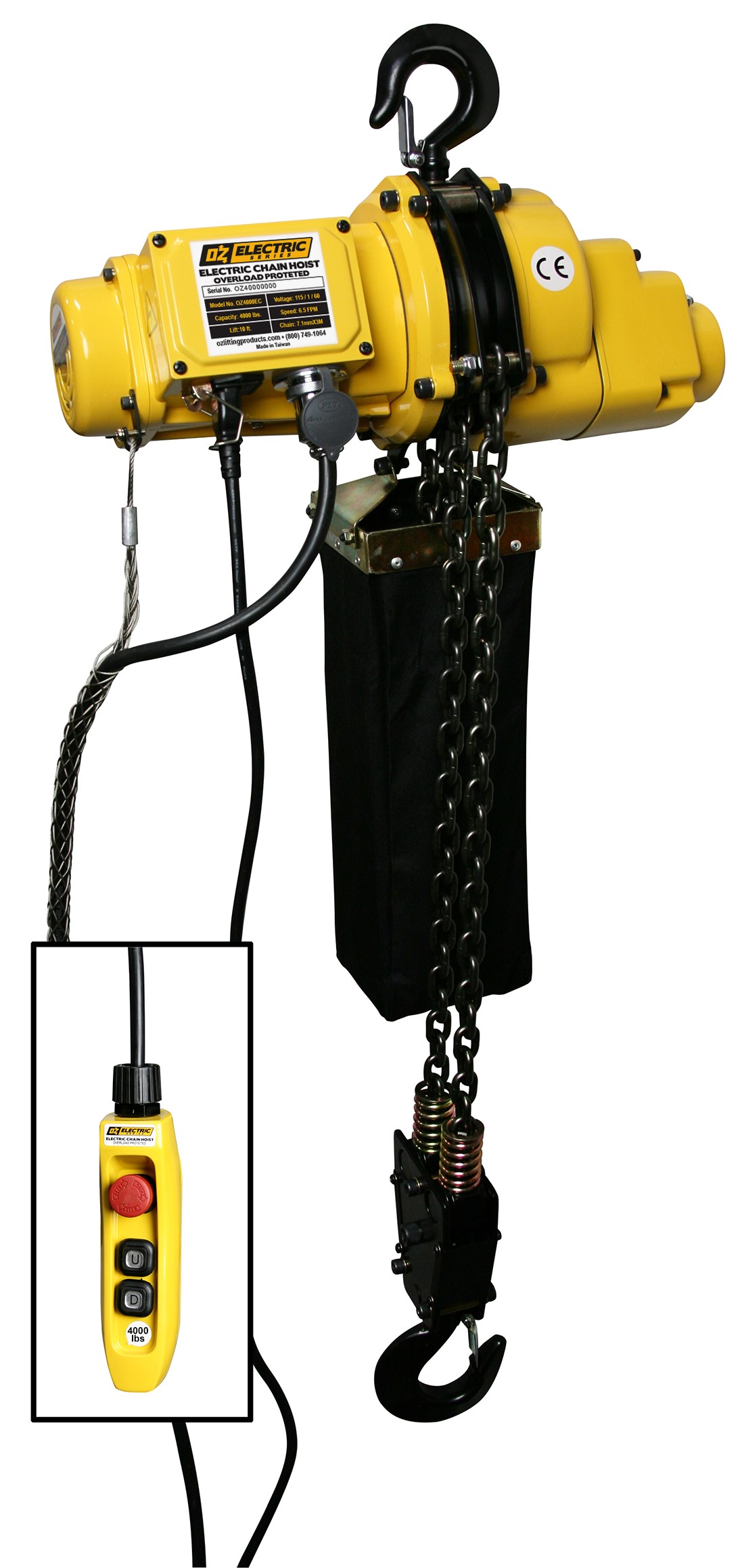 OZ Lifting Products has added the 4,000-lb. capacity OZ4000EC to its range of electric chain hoists.