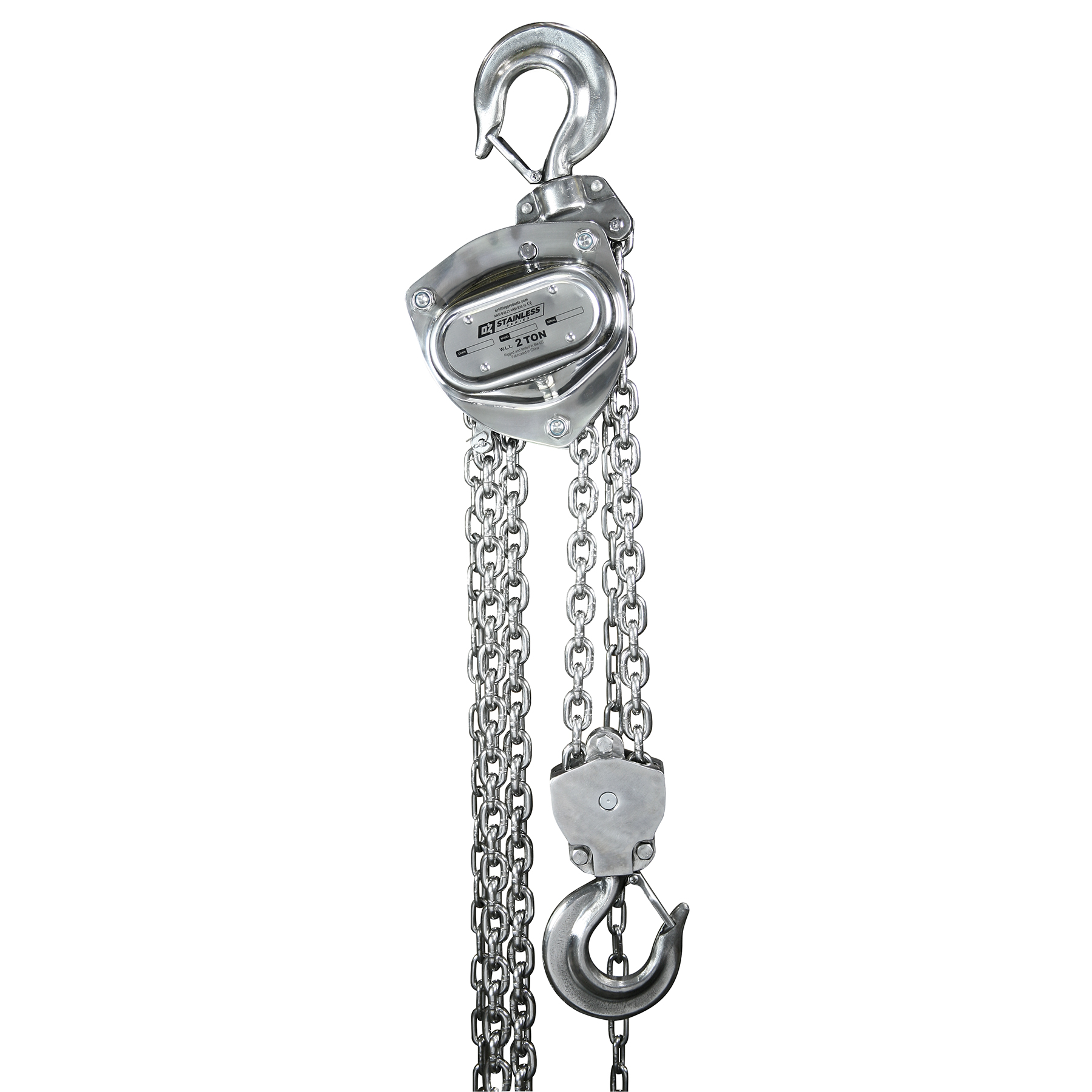 The chain hoist, available in 1 ton and 2 ton capacities, is designed for use in corrosive environments.