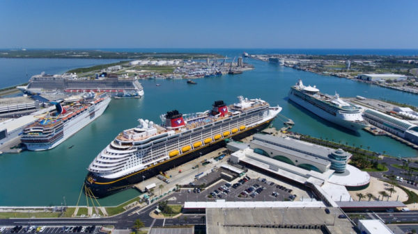 Six ship day at Port Canaveral on March 28, 2022 (Photo: Canaveral Port Authority)