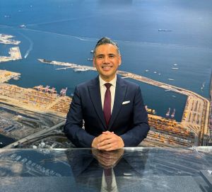 Port of Long beach image of man sitting at a desk