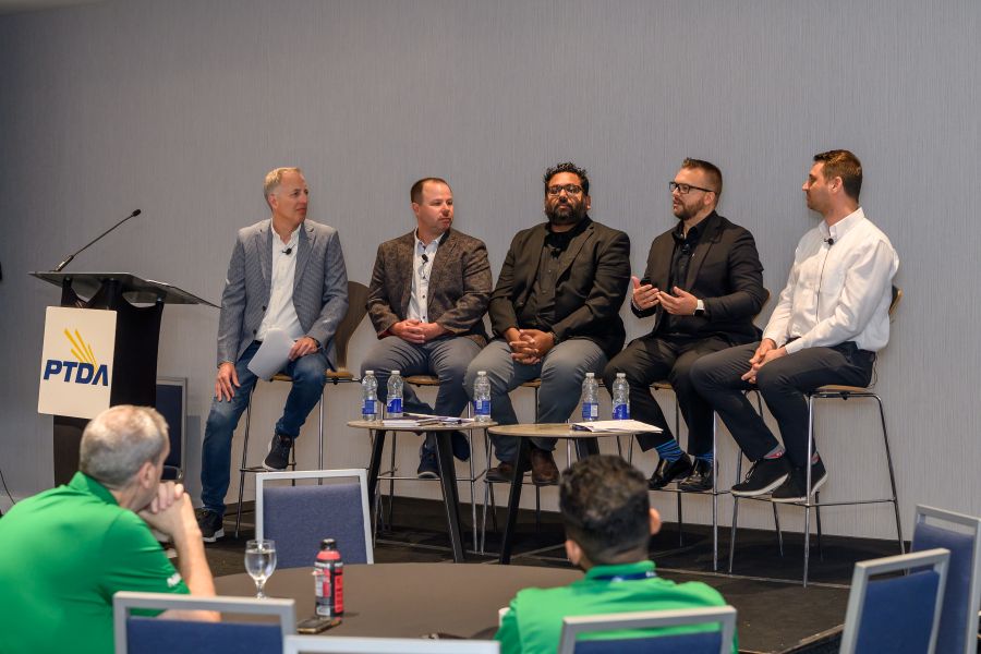 Craig Bobbie, PTM Industries Inc. moderates the panel discussion, Distributor/Manufacturer Relationships Through the Eyes of the Next Generation, with David Russell, Gordon Russell Limited; Fiaz Mohammed, RotoPrecision Inc.; Kris Walchuk, Applied Industrial Technologies and Ryan Poppler, Martin Sprocket & Gear Inc.